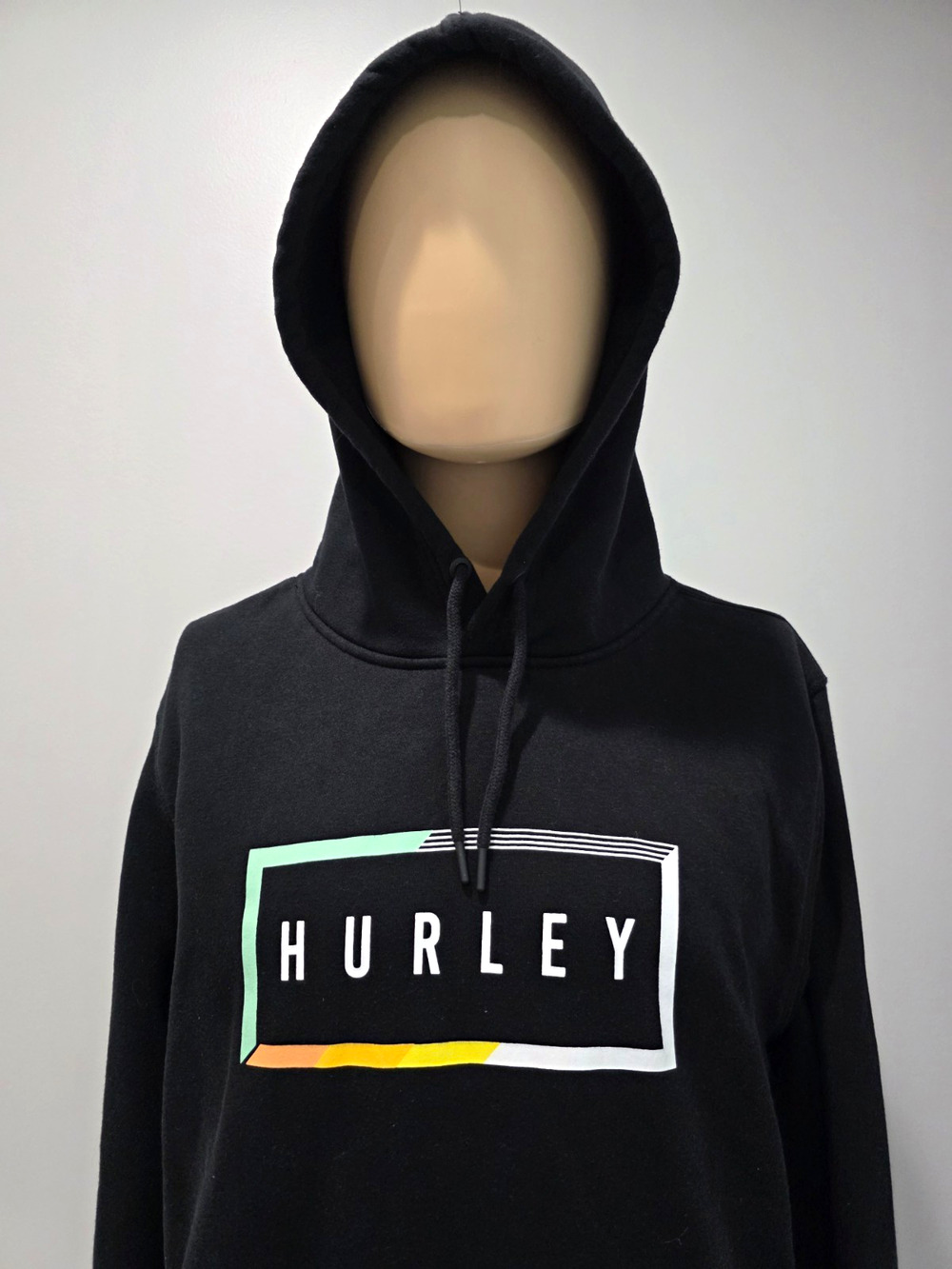 Hurley Mens Large Black Pullover Hoodie Multicolor Logo Fleece Sweatshirt L